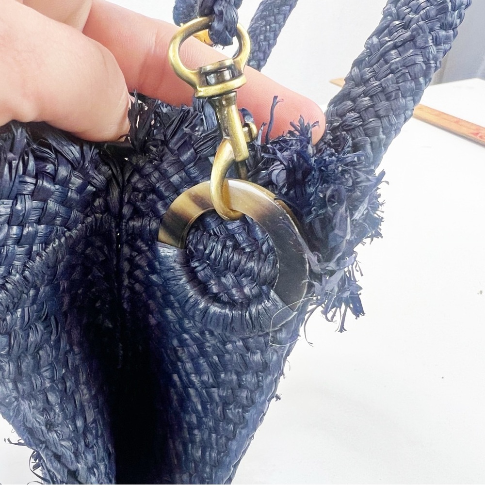 Sans Arcidet Paris Raffia Top Handle Bag Small Tote Solid Navy NWOT - Picture 6 of 7